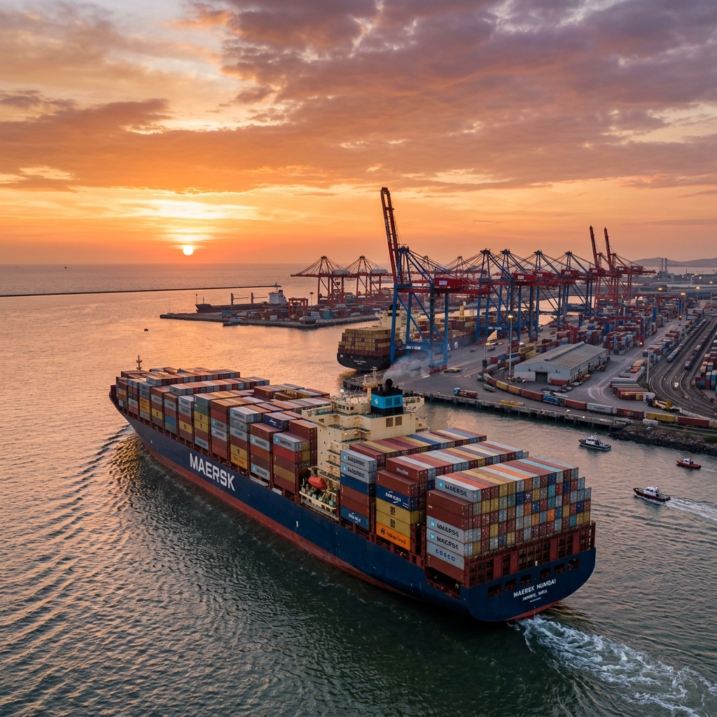 Export containers being loaded for ocean freight